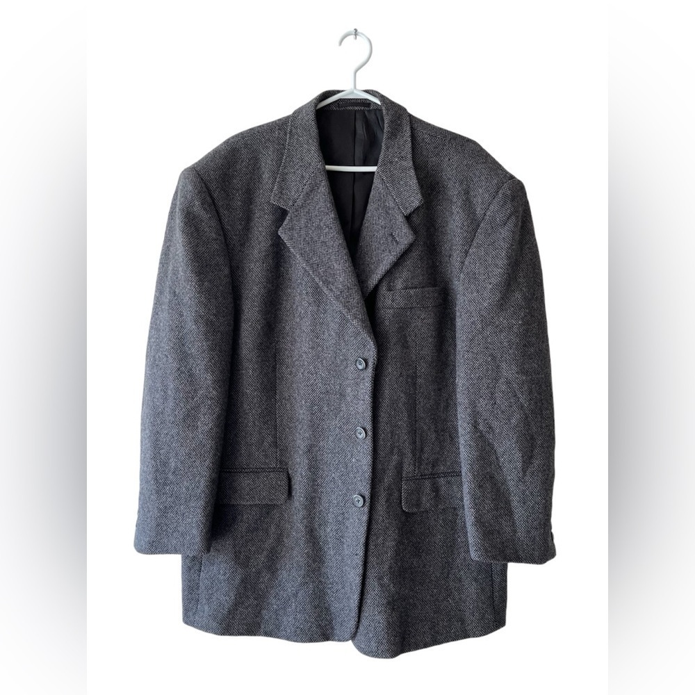 Vintage Protocol Pure Virgin Wool Gray Oversized Blazer Car Coat Jacket Men 48